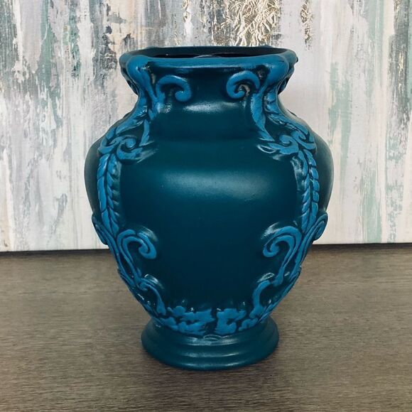 Teal Blue Rustic Pottery Vase - Picture 1 of 5